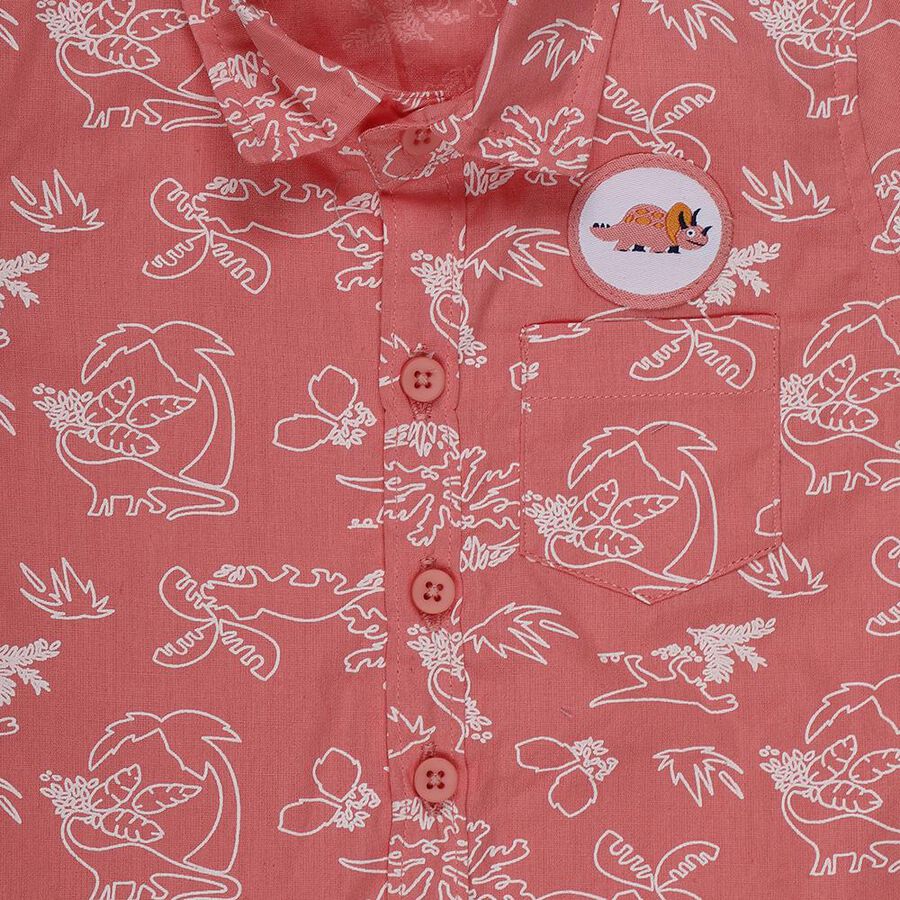 Infants Coral Cotton Half Sleeve Mandarin Casual Shirt, Coral, large