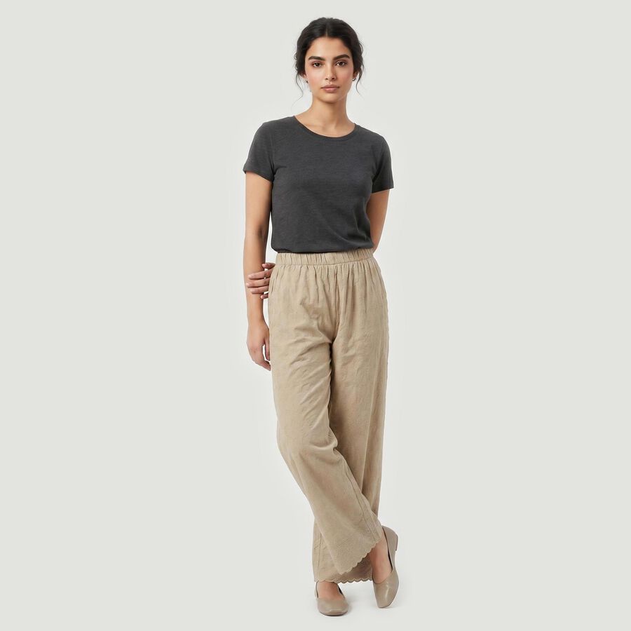 Women's Khaki Regular Fit Solid Palazzos, खाकी, large