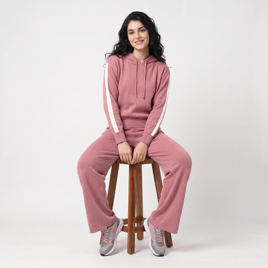 Women's Light Pink Striped Hooded Track suit, Light Pink, large