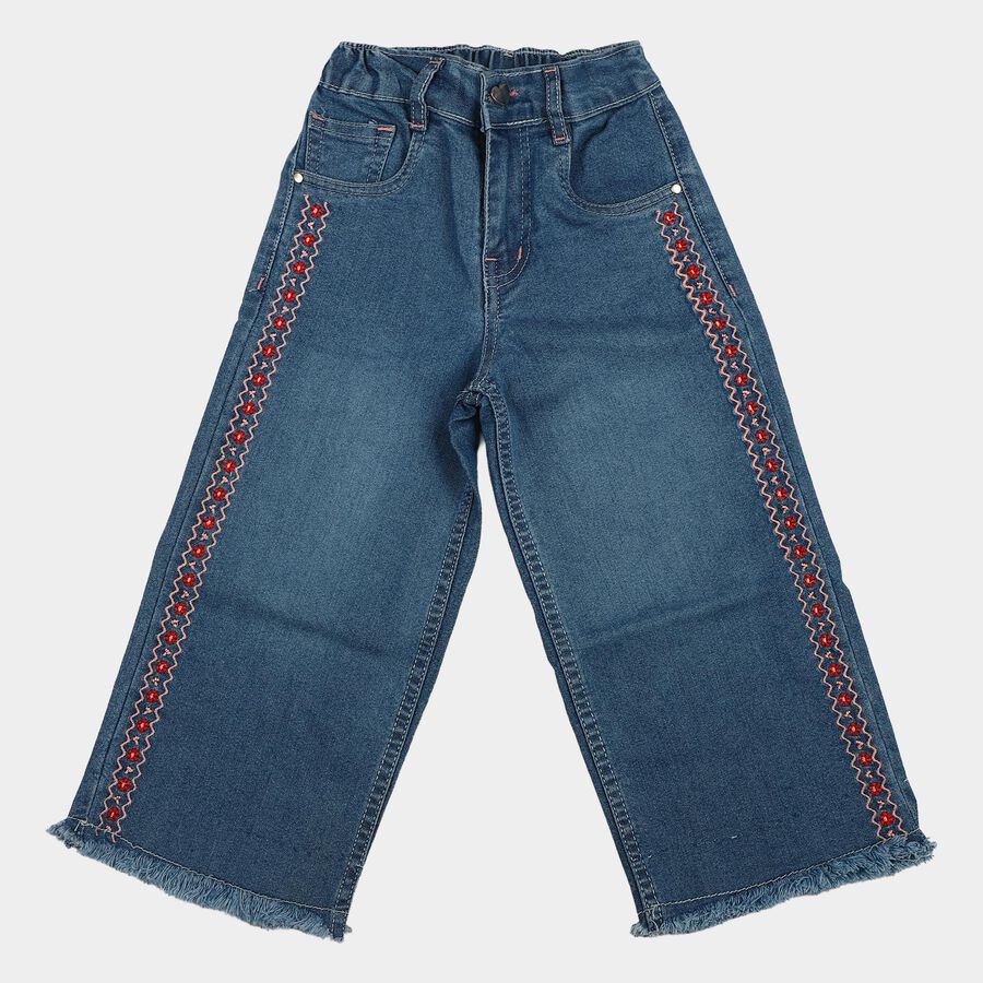 Girls Mid Blue Regular Fit Casual Jeans, Mid Blue, large