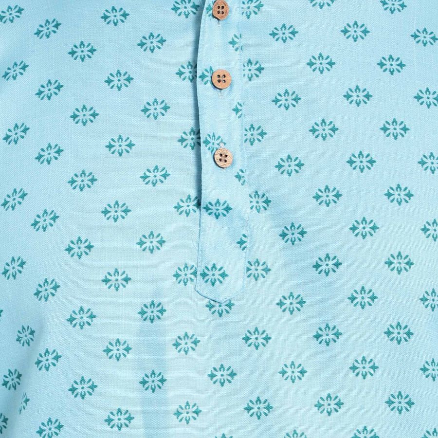Printed Mandarin Collar Kurta Pyjama, Light Blue, large image number null