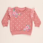 Infants Light Pink Cotton Crew Neck Ruffle Sleeve Sweatshirt, Light Pink, small image number null