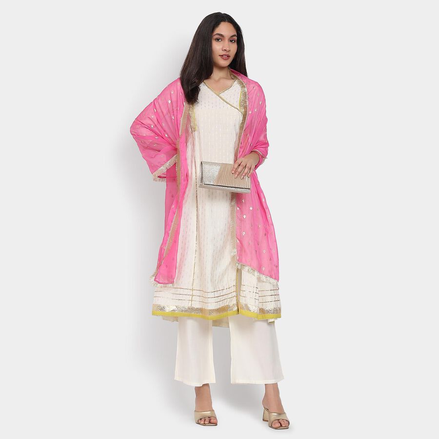 Ladies' Kurta Pyjama Set with Dupatta, Off White, large image number null