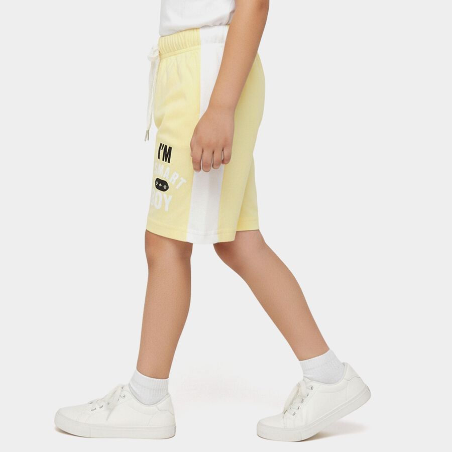 Boys' Yellow Regular Fit Printed Elastic Waist Bermuda Shorts, पीला, large