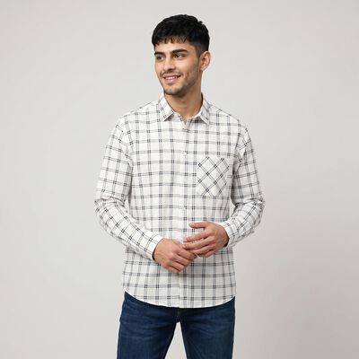 Men's White Cotton Long Sleeves Spread Collar Shirt