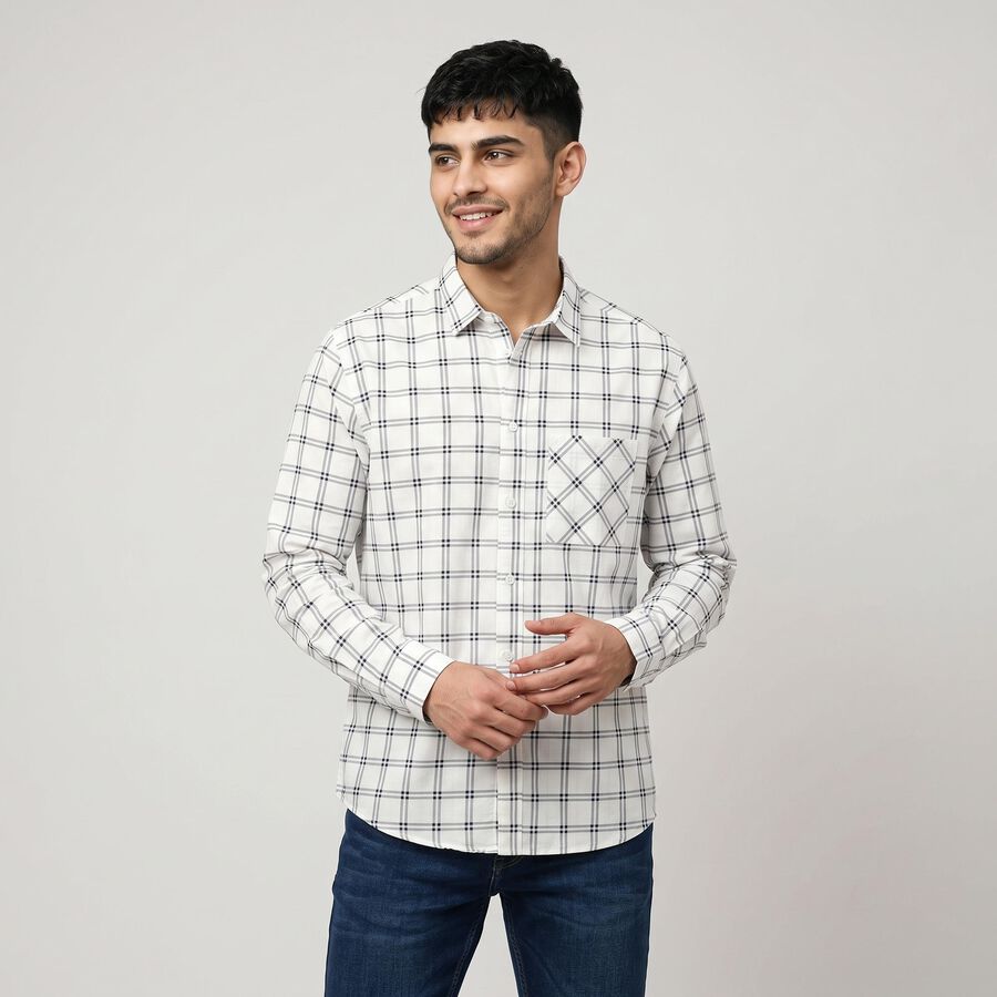 Men's White Cotton Long Sleeves Spread Collar Shirt, White, large
