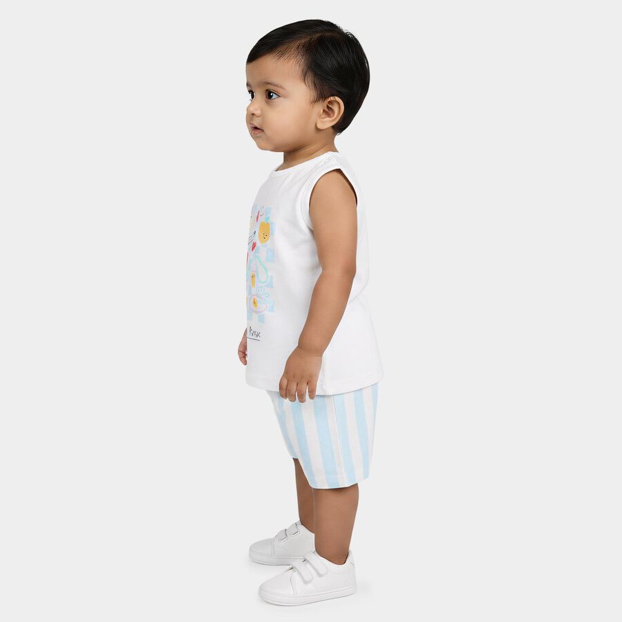 Infants Light Blue Cotton Crew Neck Casual Upper and Bottom Set, Light Blue, large