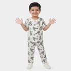 Boys Grey Cotton Round Neck Graphic Printed Night Suit, हल्का ग्रे, small