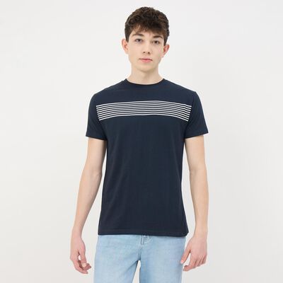 Men's Navy Blue Round Neck Casual T-Shirt