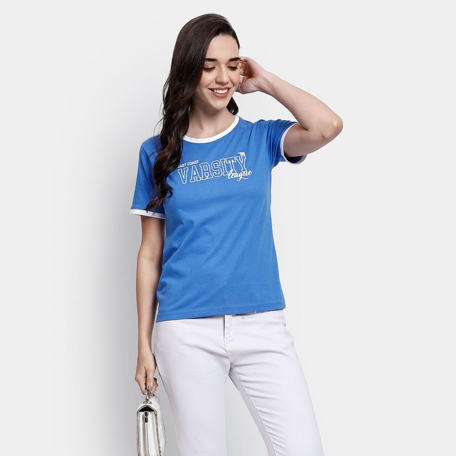 Ladies' Round Neck T-Shirt, नीला, large image number null