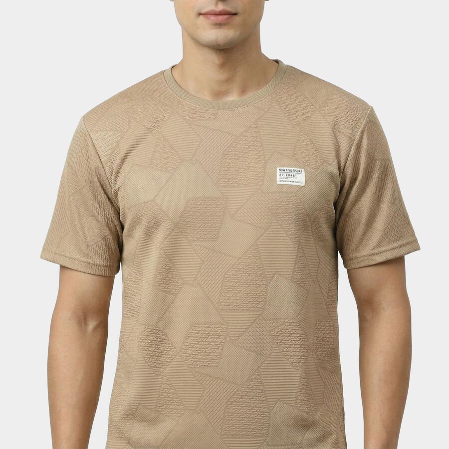 Men's Beige Athleisure T-Shirt, गहरा पीला, large