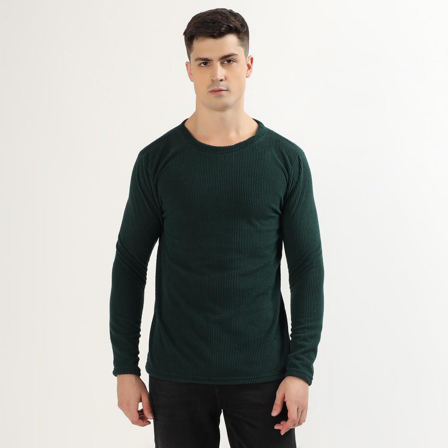 Men's Dark Forest Green Crew Neck Slim Fit Pullover, गहरा हरा, large image number null