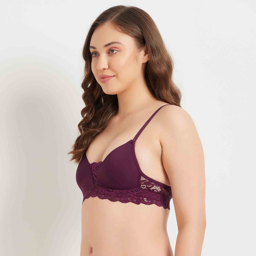 Half Lace Padded Bra, Purple, large image number null