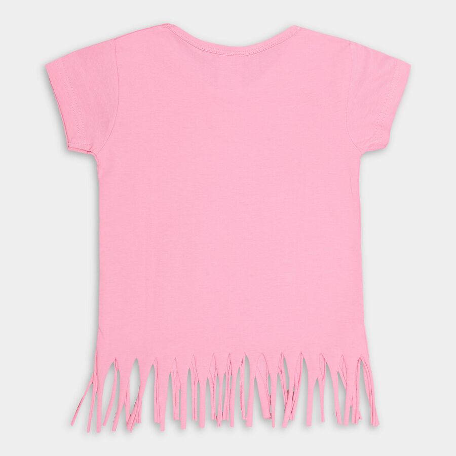 Girls' Bright Pink Cotton Round Neck Casual T-Shirt, Pink, large image number null