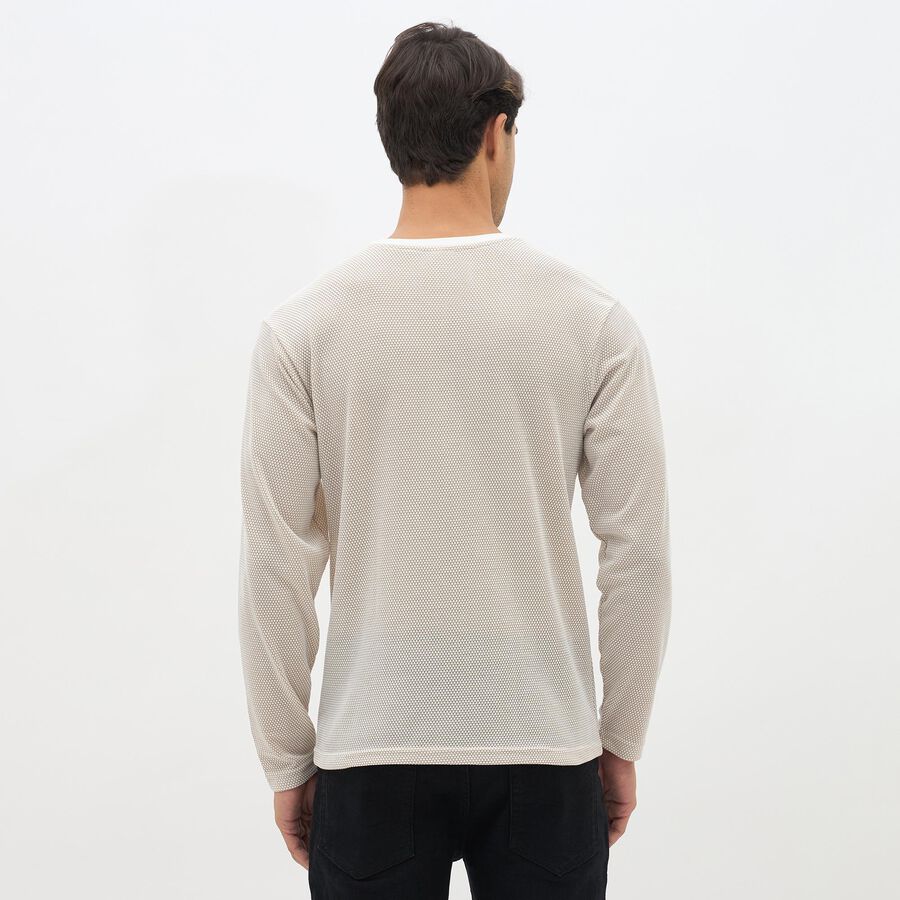 Men's Light Beige Round Neck Casual T-Shirt, Beige, large image number null