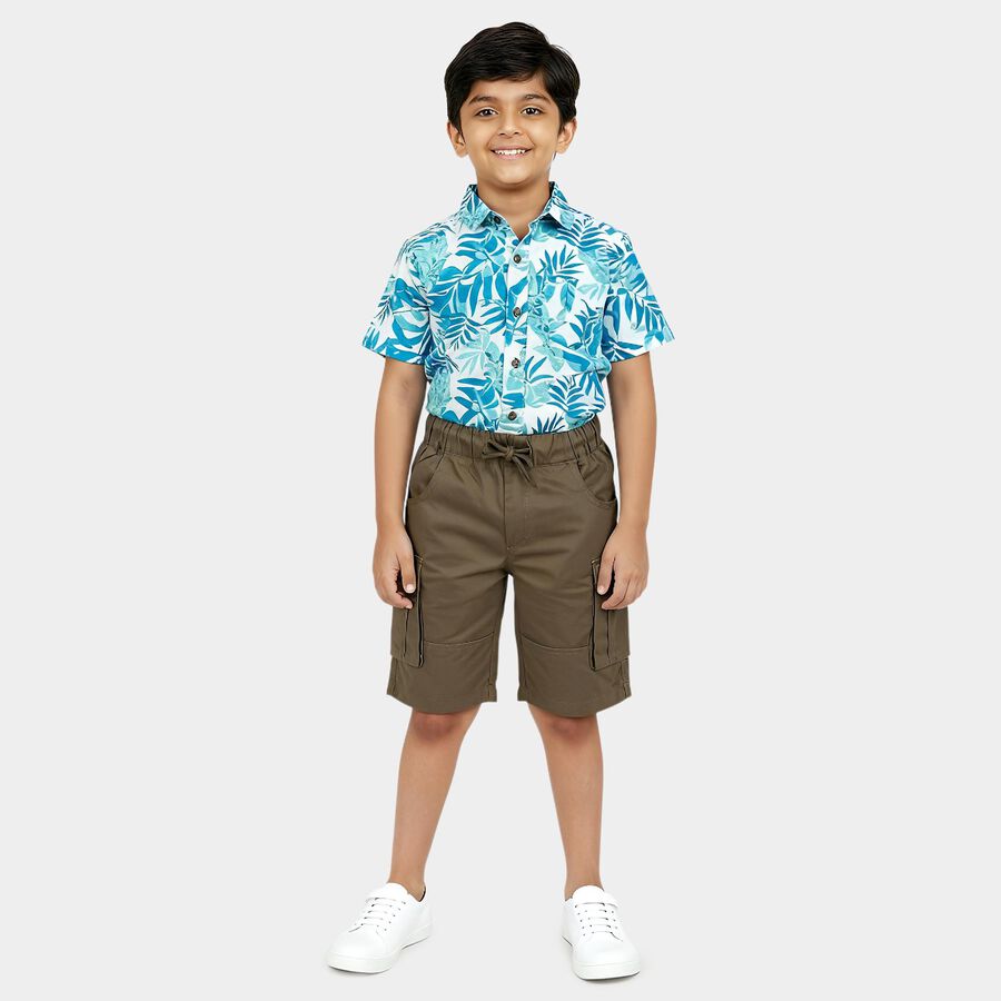 Boys' Olive Cotton Relaxed Fit Bermuda Shorts, Olive, large