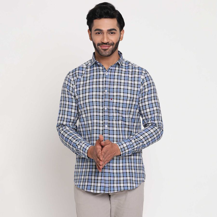 Checks Casual Shirt, मध्यम नीला, large image number null