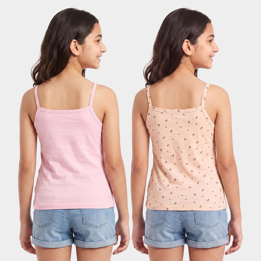 Girls Pink Cotton Square Neck Sleeveless Vest, हल्का गुलाबी, large