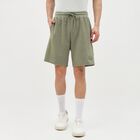 Men's Muted Olive Green Textured Elastic Waist Bermuda Shorts, Light Green, small