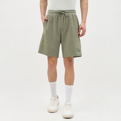 Men's Muted Olive Green Textured Elastic Waist Bermuda Shorts