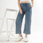 Women's Light Blue Wide Leg High Waist Jeans, Dark Blue, small
