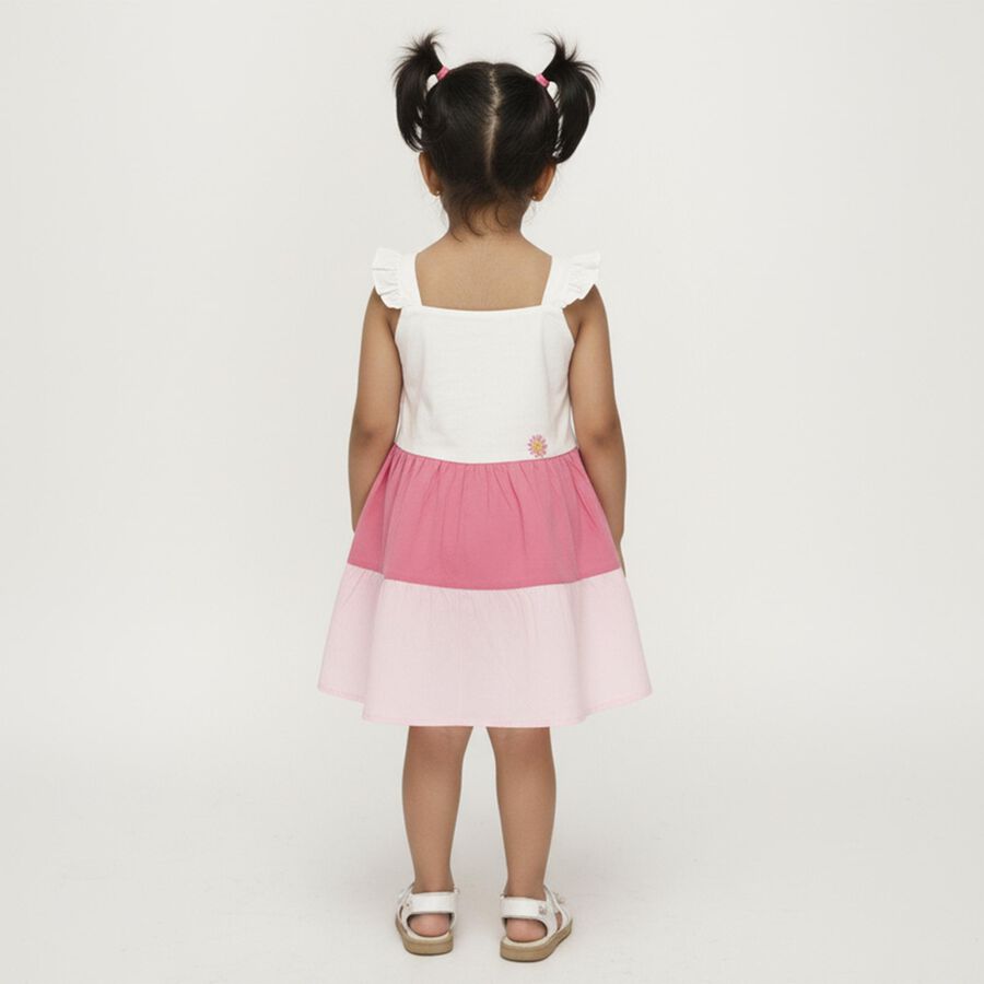 Girls' Pink and White Floral Printed Tiered Casual Frock, Light Pink, large image number null