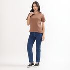 Women's Muted Brown Cotton Round Neck Casual T-Shirt, Brown, small