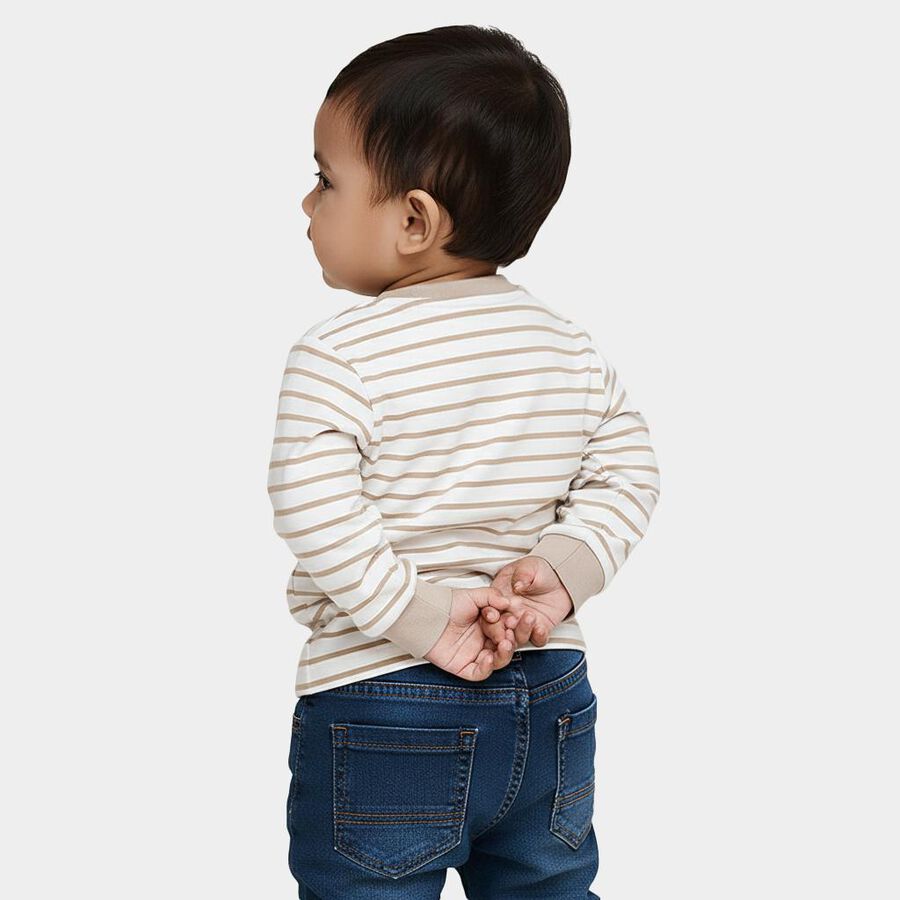 Infants' Beige and White Cotton Crew Neck Casual T-Shirt, Beige, large image number null