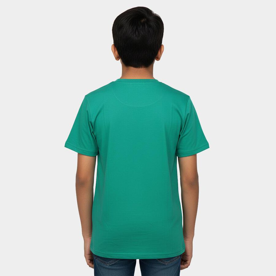 Boys' Dark Green Round Neck Casual T-Shirt, Dark Green, large