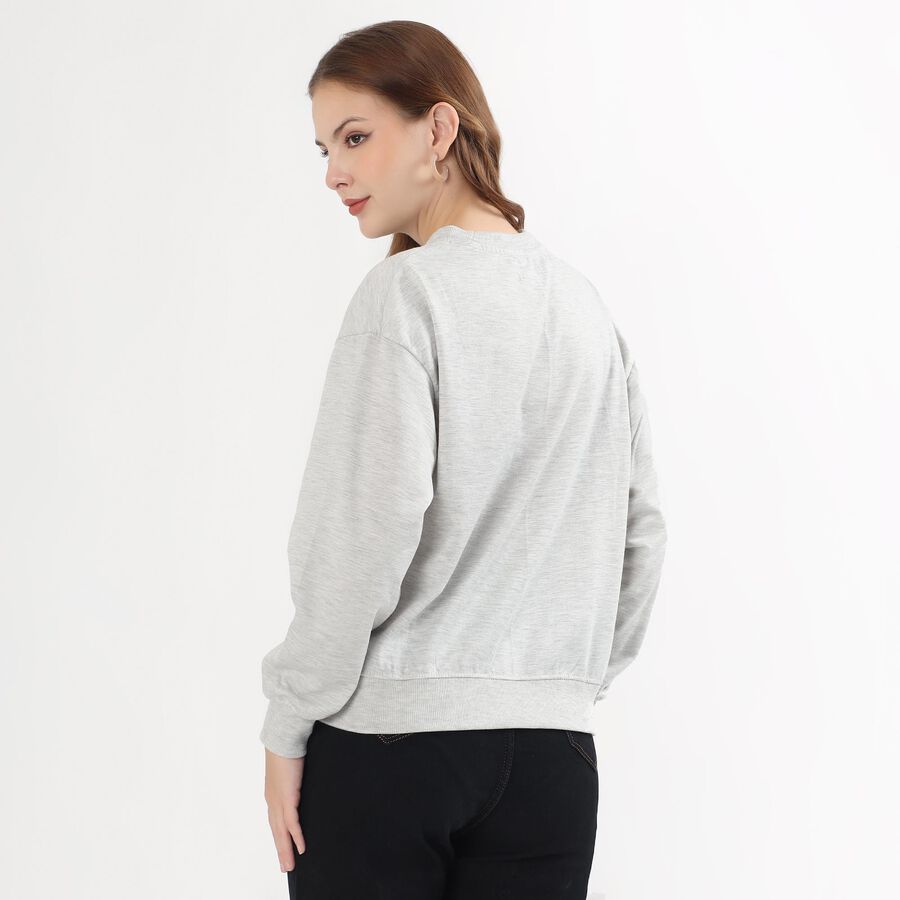 Women's Light Grey Crew Neck Casual Sweatshirt, Melange Light Grey, large image number null