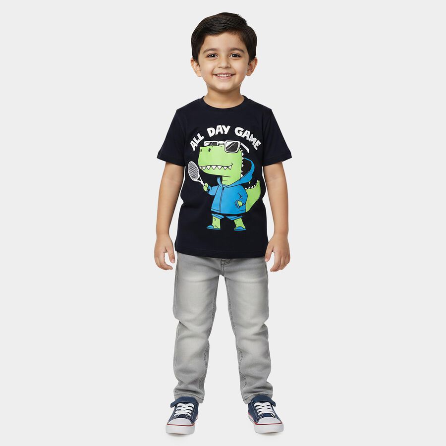 Boys' Half Sleeves T-Shirt, Navy Blue, large