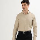 Men's Light Beige Classic Formal Shirt, गहरा पीला, small