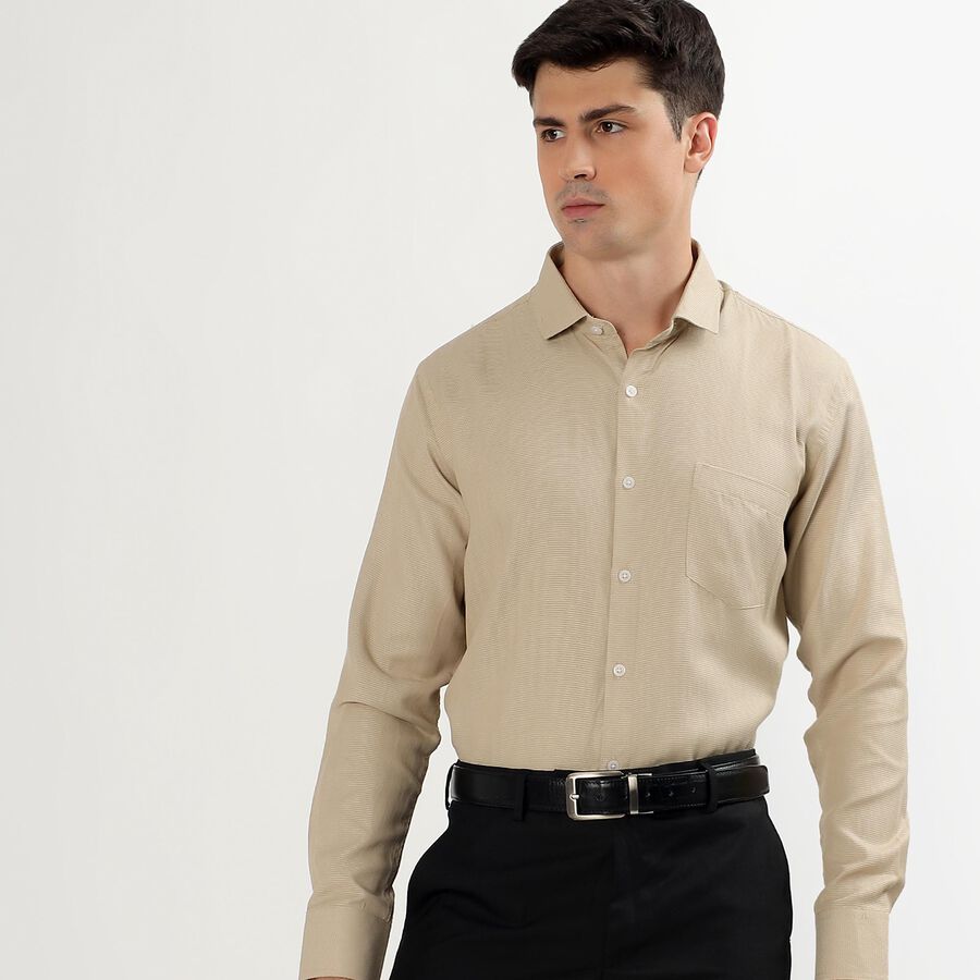 Men's Light Beige Classic Formal Shirt, गहरा पीला, large