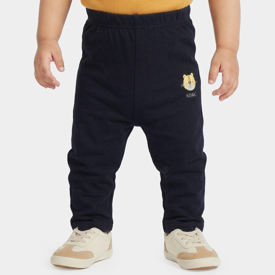 Infants' Navy Blue Straight Fit Graphic Printed Cotton Pyjama, नेवी ब्लू, large