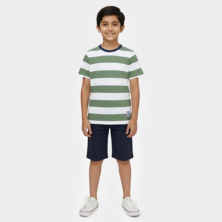 Boys Green Cotton Round Neck Adventure Printed T-Shirt, गहरा हरा, large