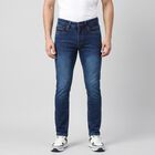 Men's Blue Slim Fit Faded Jeans, गहरा नीला, small