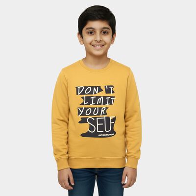 Boys Mustard Crew Neck Graphic Print Sweatshirt