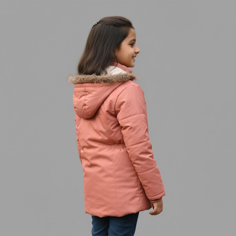 Girls' Muted Dusty Pink High Neck Casual Jacket, Pink, large image number null