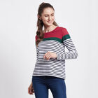 Cotton Stripes Round Neck T-Shirt, Red, small image number null