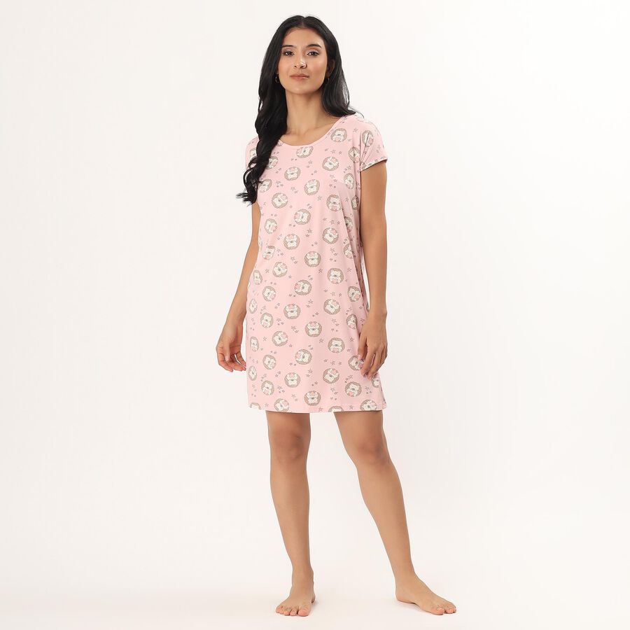 Women's Pink V-Neck Lace Trim Nighty, Light Pink, large