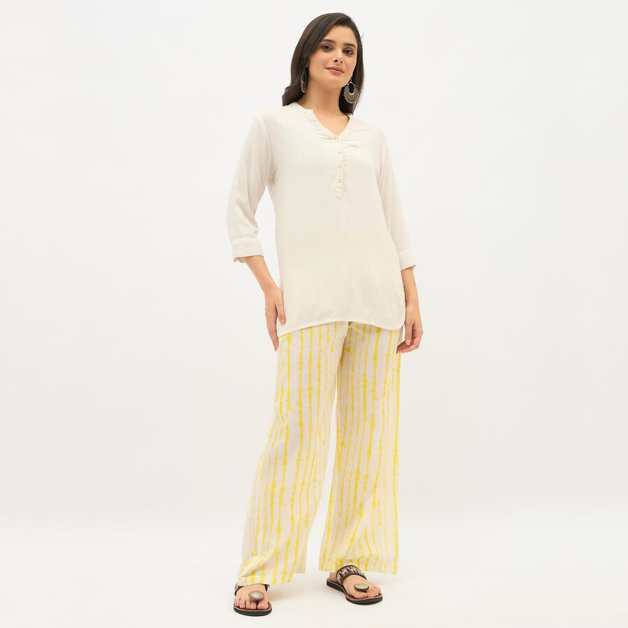 Women's Bright Yellow Tie-Dye Wide-Leg Cotton Palazzos, Mustard, large image number null