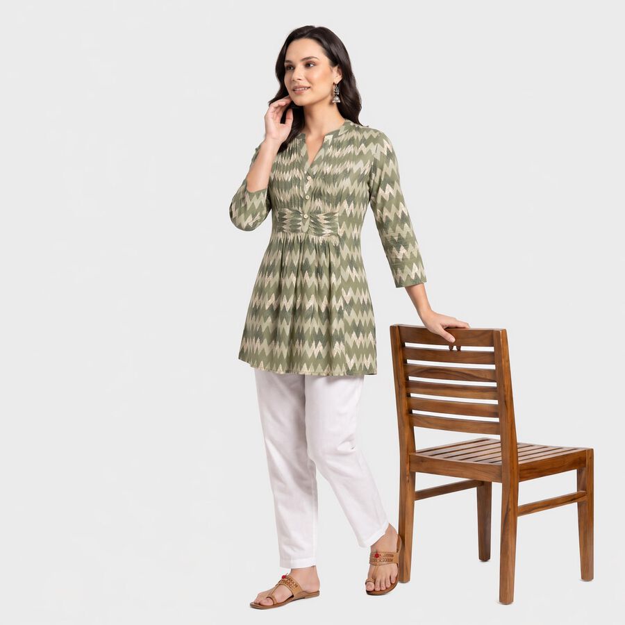 Women's Olive Green V-Neck Printed Kurti, Olive, large