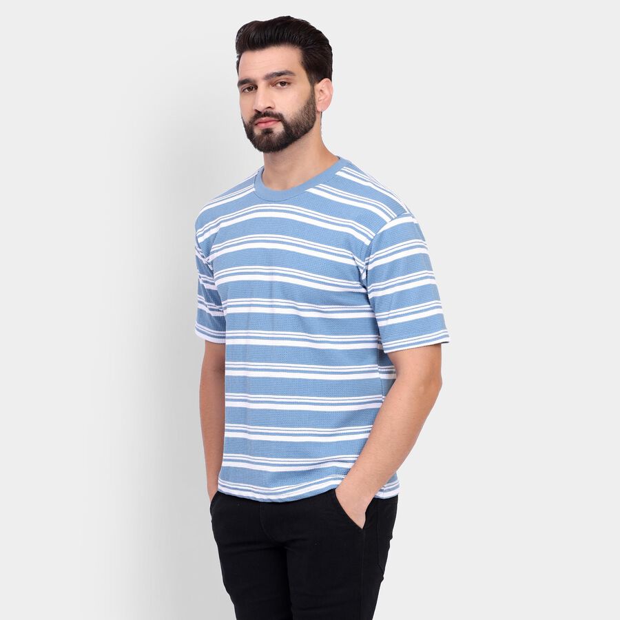 Men's Round Neck Half Sleeves T-Shirt , स्काई ब्लू, large
