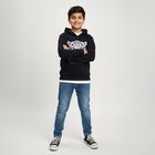 Boys Navy Blue Hooded Neck Graphic Sweatshirt, Navy Blue, small image number null