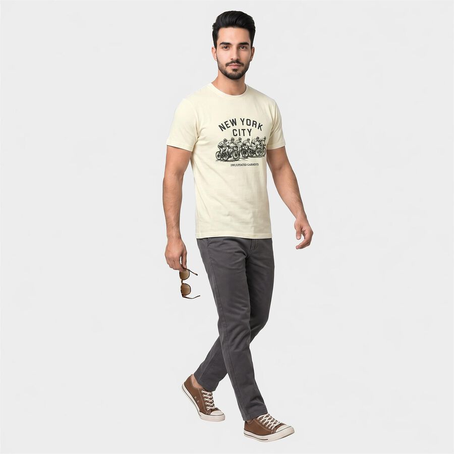 Men Beige Round Neck Regular T-Shirt, Beige, large