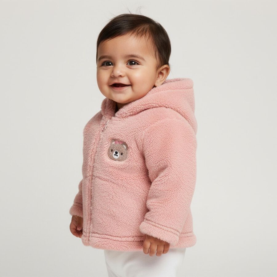 Infants Light Pink Hooded Casual Sweatshirt, हल्का गुलाबी, large image number null