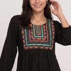 Women's Black Round Neck Embroidered Kurti, Black, small