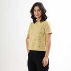 Women's Muted Mustard Yellow Round Neck Floral T-Shirt, Khaki, small image number null