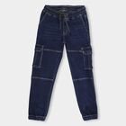 Boys' Stonewashed Blue Slim Fit Cargo Jeans, Mid Blue, small