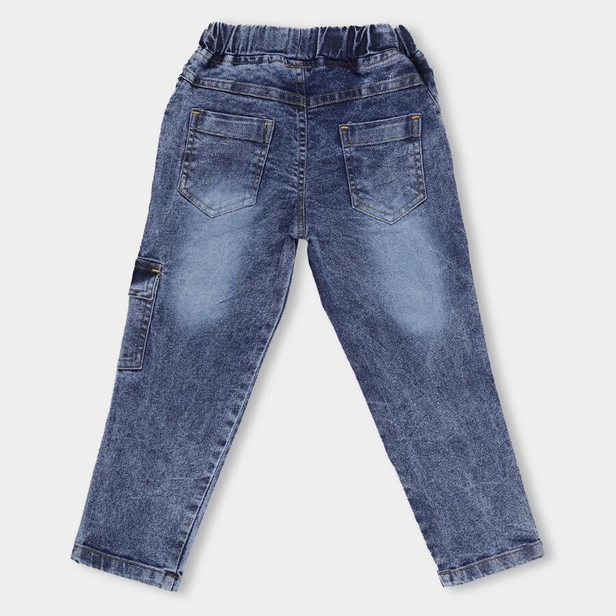 Boys' Stonewashed Blue Regular Fit Embroidered Jeans, गहरा नीला, large image number null